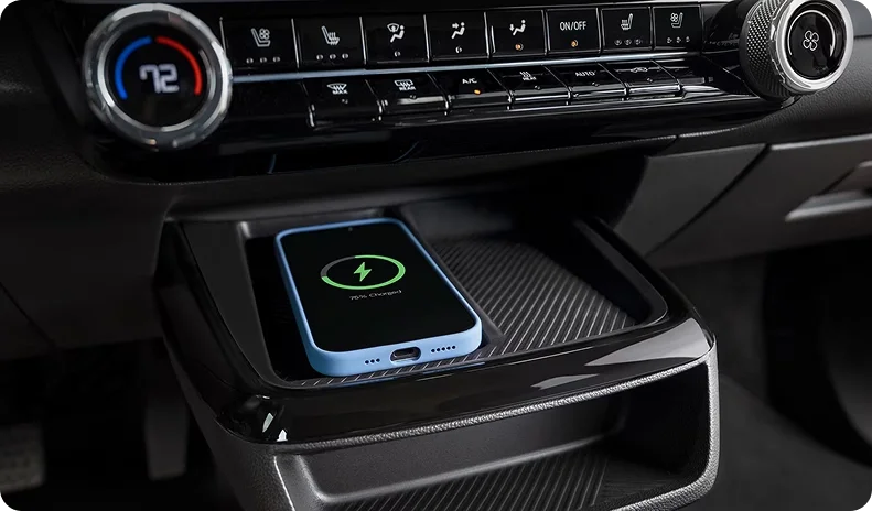 Smartphone resting on the Bolt wireless charging pad