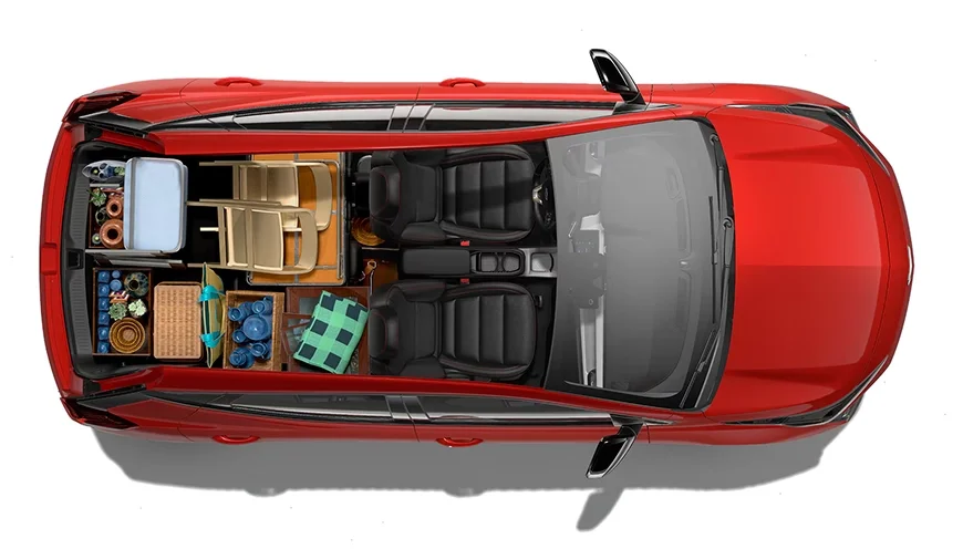 Bolt cargo area packed with art supplies for a local fair