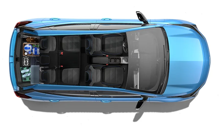 Bolt cargo area loaded with volleyball gear for a game